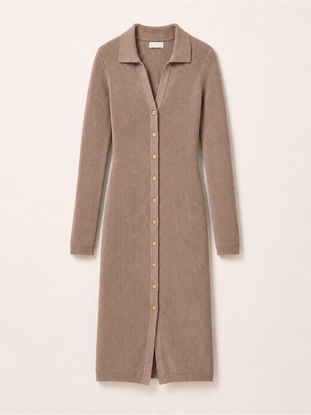 Wilfred Long Ribbed Button-Front Dress in Taupe
